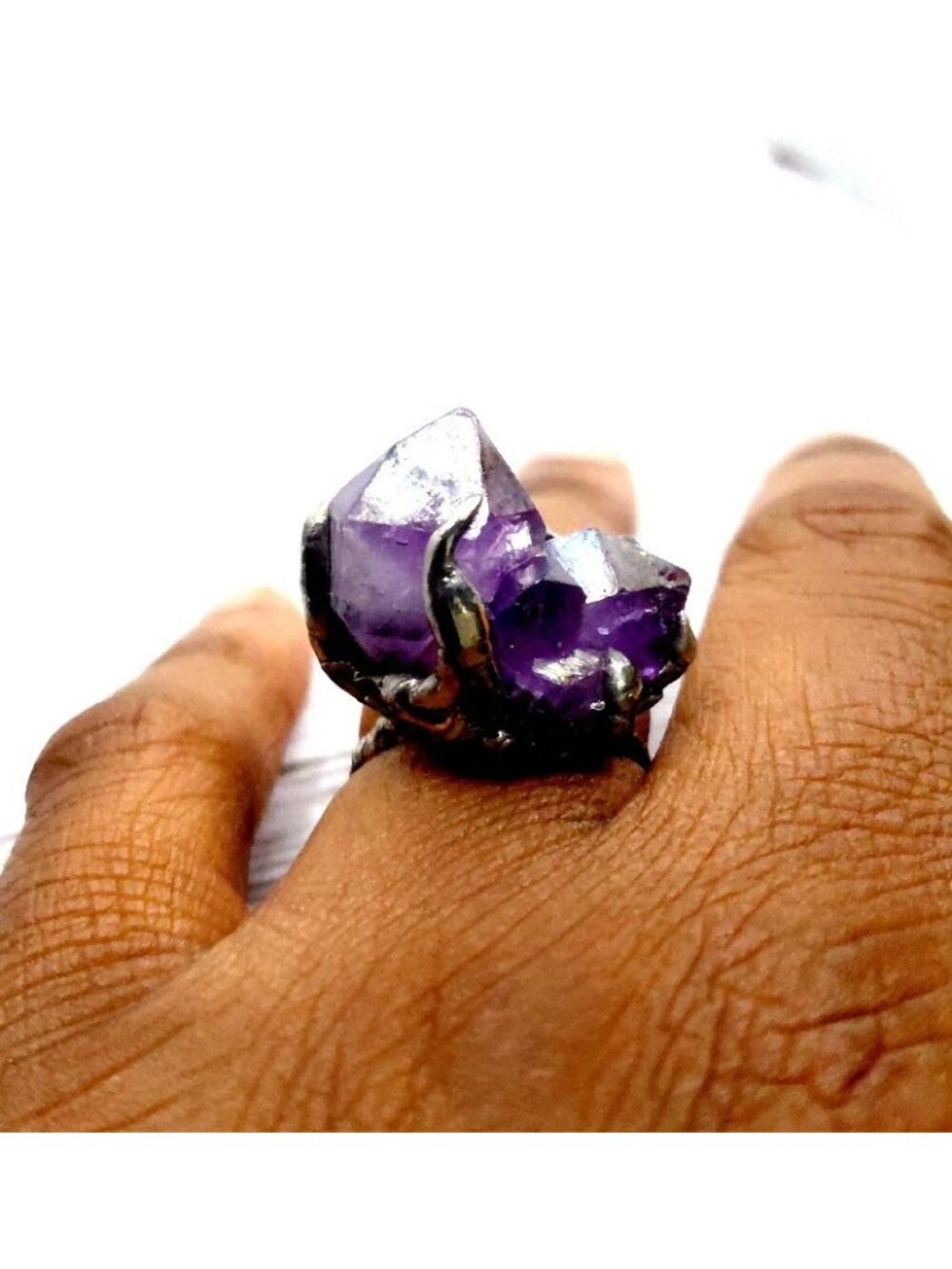 Raw aura amethyst crystal ring